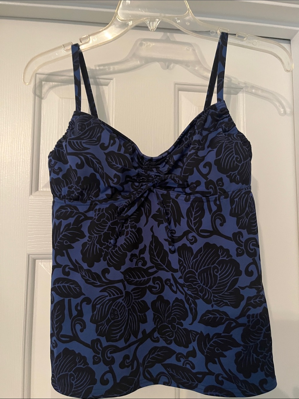 Lands' End Tankini Swim Top Blue with Black Floral Print size S
